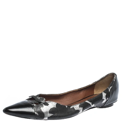 Pre-owned Marc Jacobs Black/silver Leather And Patent Pointed Toe Bow Ballet Flats Size 40
