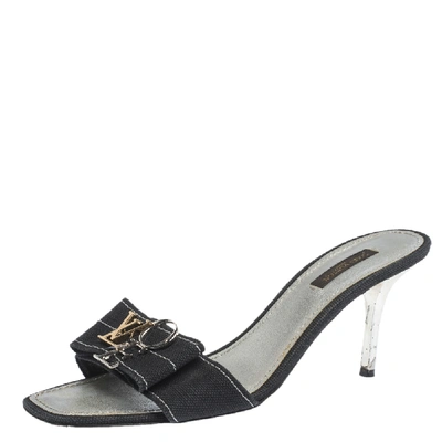 Pre-owned Louis Vuitton Black Canvas Love Bow Slide Sandals Size 38.5