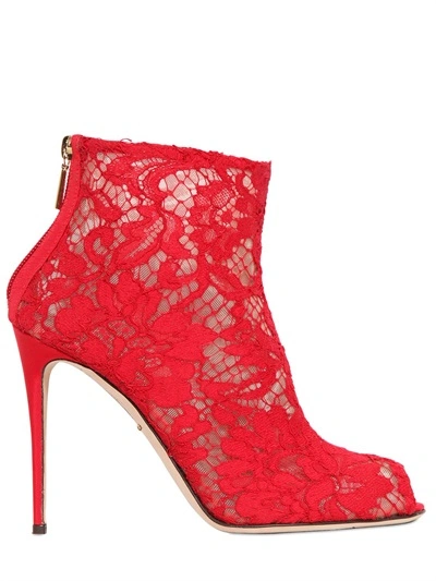 Shop Dolce & Gabbana Beth Mesh Lace Peep-toe Boots In Red