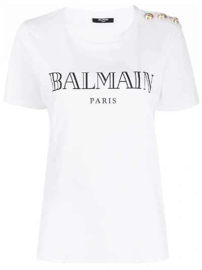 Shop Balmain Cotton T-shirt In White