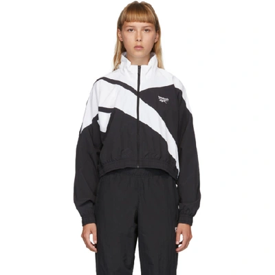 Shop Reebok Classics Black And White Cropped Vector Track Jacket In Black White