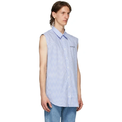 Shop Helmut Lang Blue And White Striped Sleeveless Shirt In White/sblue