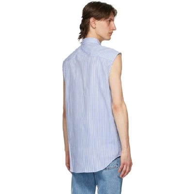 Shop Helmut Lang Blue And White Striped Sleeveless Shirt In White/sblue