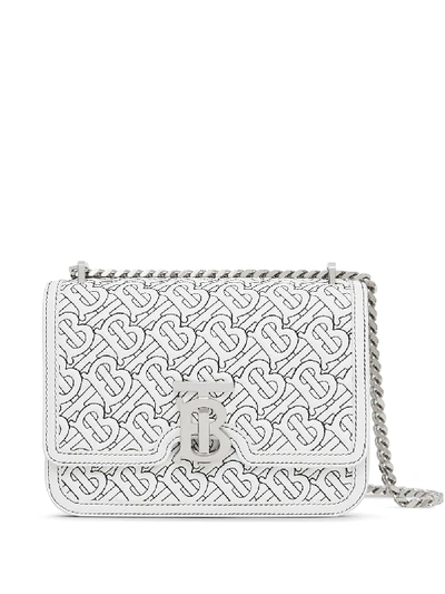 Shop Burberry Small Quilted Tb Shoulder Bag In White