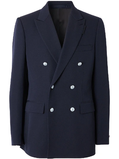Shop Burberry English Fit Double-breasted Blazer In Blue