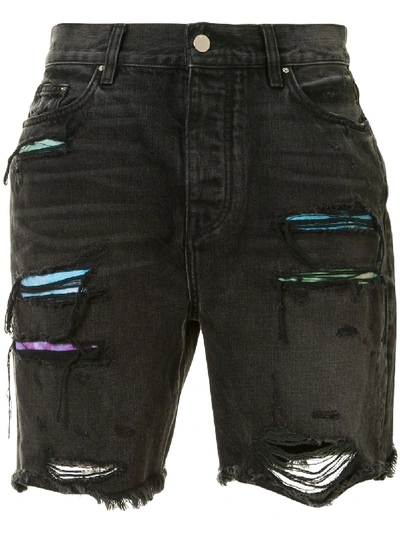 Shop Amiri Ripped Denim Shorts In Black