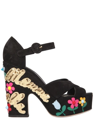 Shop Dolce & Gabbana 130mm Bianca Mamma Bella Suede Sandals, Black