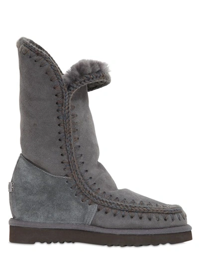 Mou 70mm Eskimo Shearling Wedge Boots, Grey