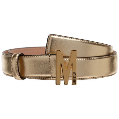 Shop Moschino Women's Genuine Leather Belt  M In Gold