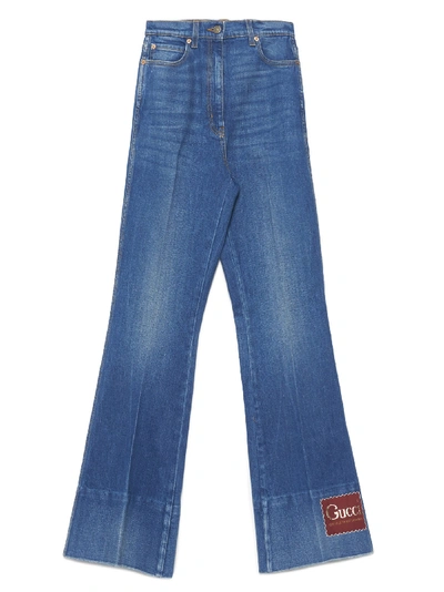 Shop Gucci Logo Patch Jeans In Blue