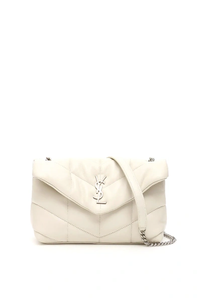 Shop Saint Laurent Loulou Puffer Mini Bag In White,beige