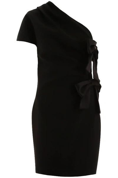 Shop Saint Laurent One-shoulder Mini Dress With Bows In Black