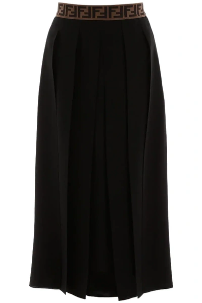 Shop Fendi Crepe De Chine Skirt In Black