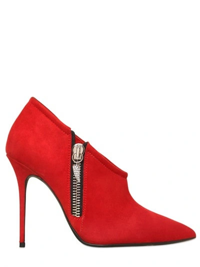 Giuseppe Zanotti Suede Embellished Zip Booties In Red