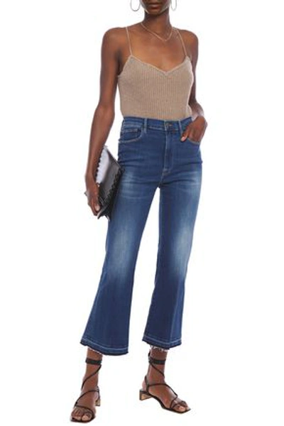 Shop Frame Le Crop Flare Faded High-rise Kick-flare Jeans In Mid Denim