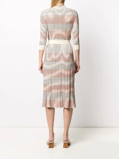 Shop Chinti & Parker Striped Knitted Midi Skirt In Neutrals