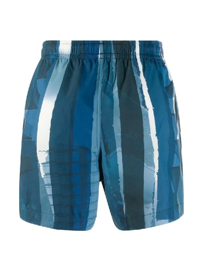 Shop Ermenegildo Zegna Graphic Striped Print Swim Shorts In Blue