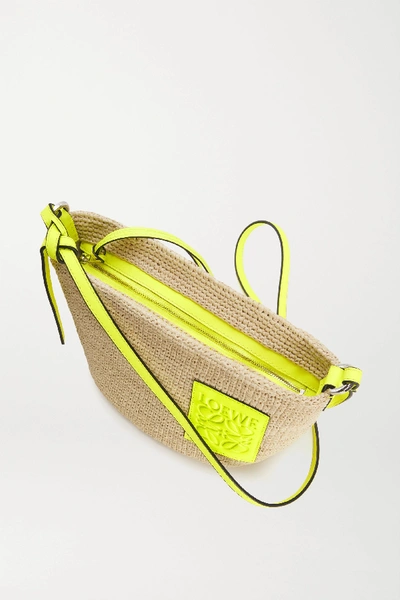 Shop Loewe + Paula's Ibiza Pouchette Leather-trimmed Woven Raffia Shoulder Bag In Sand