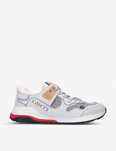 Shop Gucci Mens Silver Men's Ultrapace Panelled Leather, Mesh And Reflective-woven Trainers 7