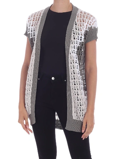 Shop Lorena Antoniazzi Micro Sequins Drilled Knit Cardigan In White