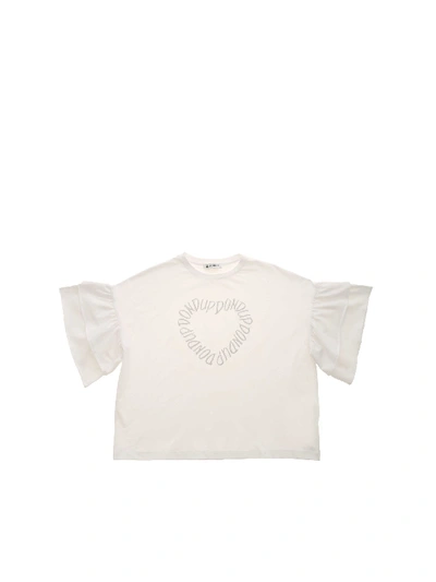 Shop Dondup Ruffles And Glittered Logo T-shirt In White