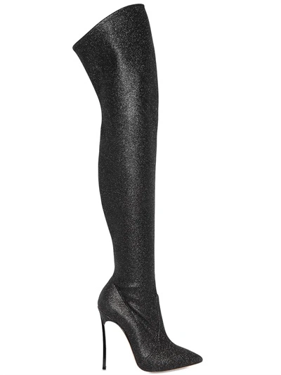 Casadei 115mm Glittered Over The Knee Boots, Black