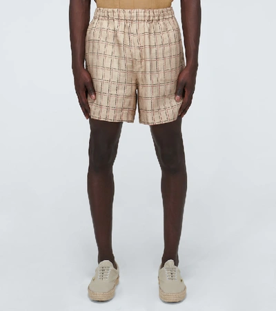 Shop Bode Schoolhouse Plaid Rugby Shorts In Beige