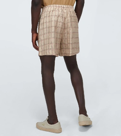 Shop Bode Schoolhouse Plaid Rugby Shorts In Beige