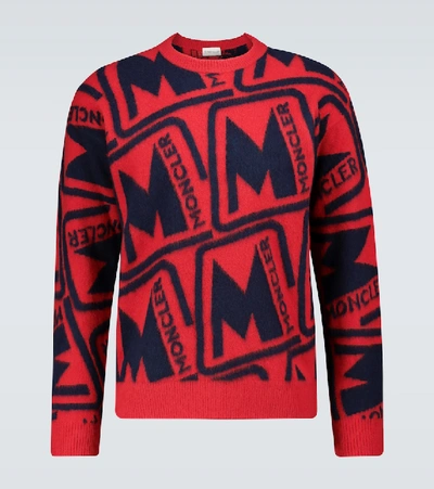 Shop Moncler Tricot Jacquard Sweater In Red