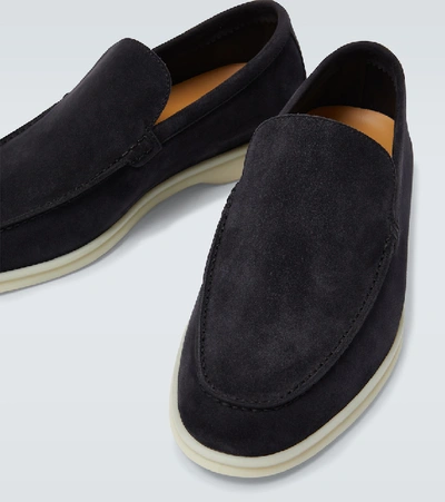 Shop Loro Piana Summer Walk Suede Moccasins In Blue