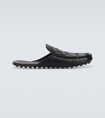 Shop Bottega Veneta Intrecciato Leather Slippers In Black