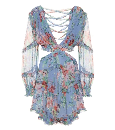 Shop Zimmermann Bellitude Floral Silk-georgette Minidress In Blue