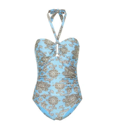 Shop Zimmermann Bellitude Halterneck Swimsuit In Blue