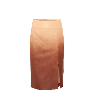 Shop Dorothee Schumacher Dégradé Leather Midi Skirt In Brown