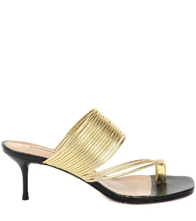 Shop Aquazzura Sunny 60 Leather-trimmed Sandals In Gold