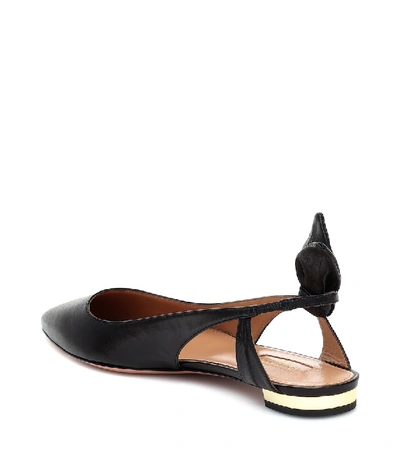 Shop Aquazzura Bow Tie Leather Ballet Flats In Black