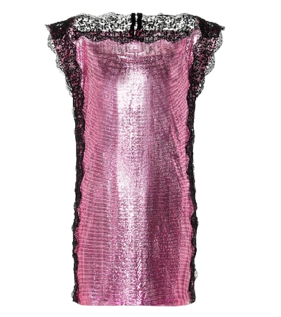 Shop Christopher Kane Lace-trimmed Chainmail Minidress In Pink