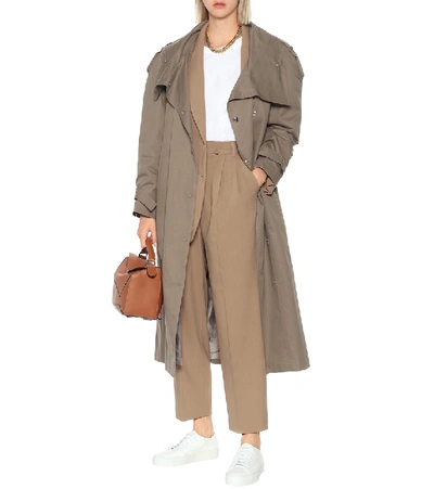 Shop The Frankie Shop Collar Volume Cotton Trench Coat In Green