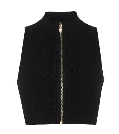 Shop Balmain Mockneck Knit Crop Top In Black