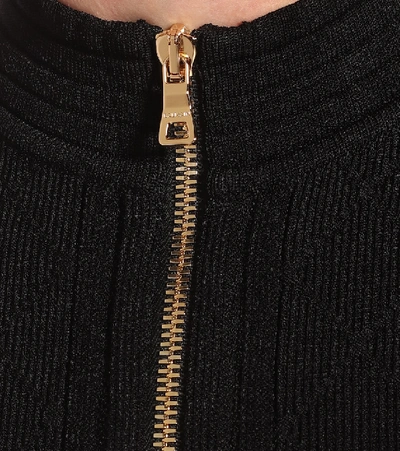 Shop Balmain Mockneck Knit Crop Top In Black
