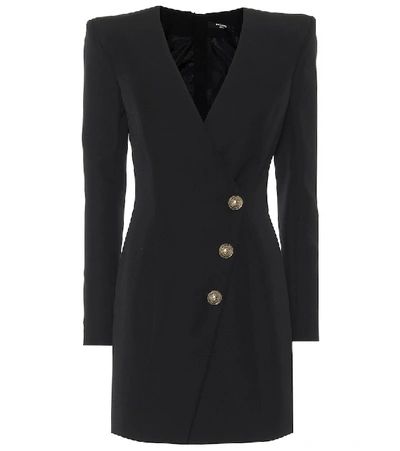 Shop Balmain Wool-crêpe Dress In Black