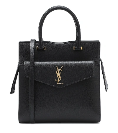 Shop Saint Laurent Uptown Small Leather Tote In Black