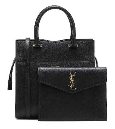 Shop Saint Laurent Uptown Small Leather Tote In Black