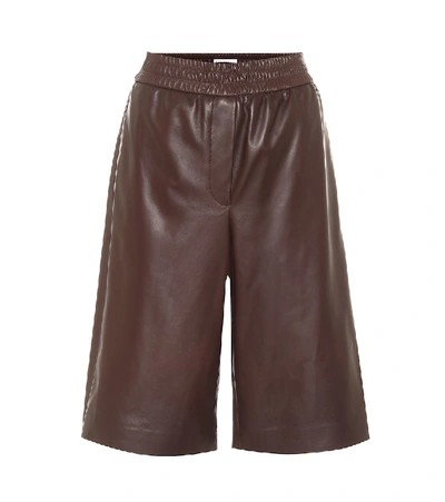 Shop Brunello Cucinelli High-rise Leather Bermuda Shorts In Brown