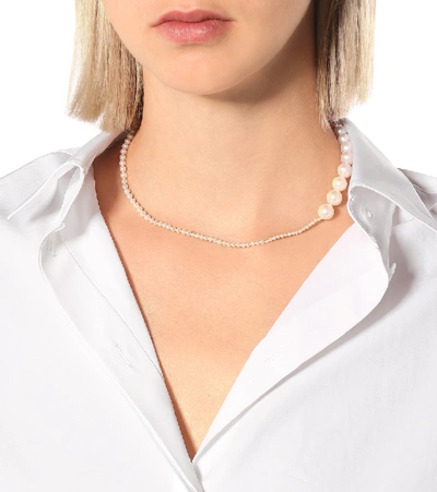 Shop Sophie Bille Brahe Peggy 14kt Gold Necklace With Freshwater Pearls In White