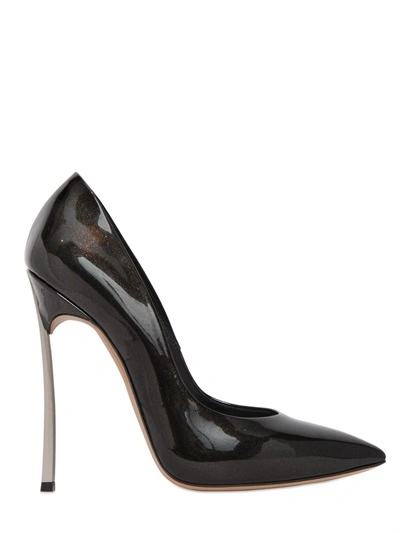 Casadei 120mm Blade Glittered Patent Pumps, Black