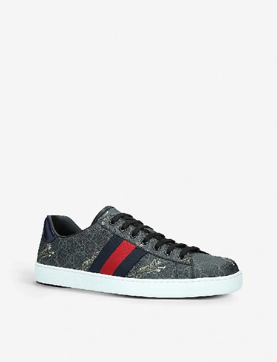Shop Gucci Men's New Ace Bee Leather Trainers In Black