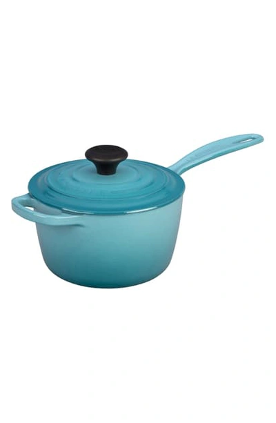 Shop Le Creuset 'signature' 1 3/4 Quart Cast Iron Saucepan In Caribbean