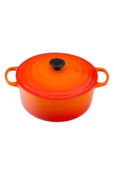 Shop Le Creuset Signature 7 1/4 Quart Round Enamel Cast Iron French/dutch Oven In Flame