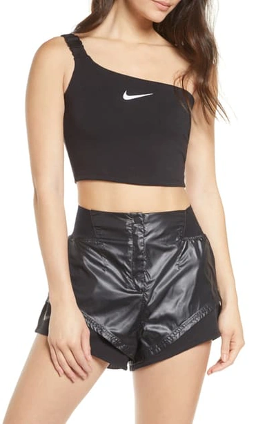 Shop Nike Sportswear Swoosh One-shoulder Crop Tank In Black/white